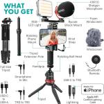 Movo iVlogger-PRO Vlogging Kit with Full Tripod for iPhone/Android - USB-C/Lightning YouTube Starter Kit for Content Creators